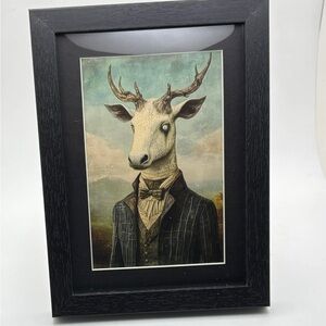 🖤 Surreal Gothic Portrait Art Print – 5x7 Framed 🦌